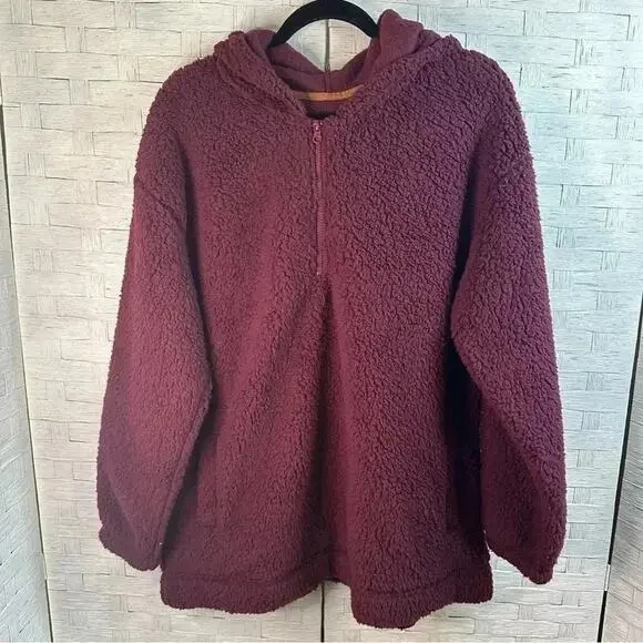 Koolaburra by Ugg Sherpa burgundy, Quarter Zip Sweatshirt hoodie, Shacket cozy - Picture 3 of 11